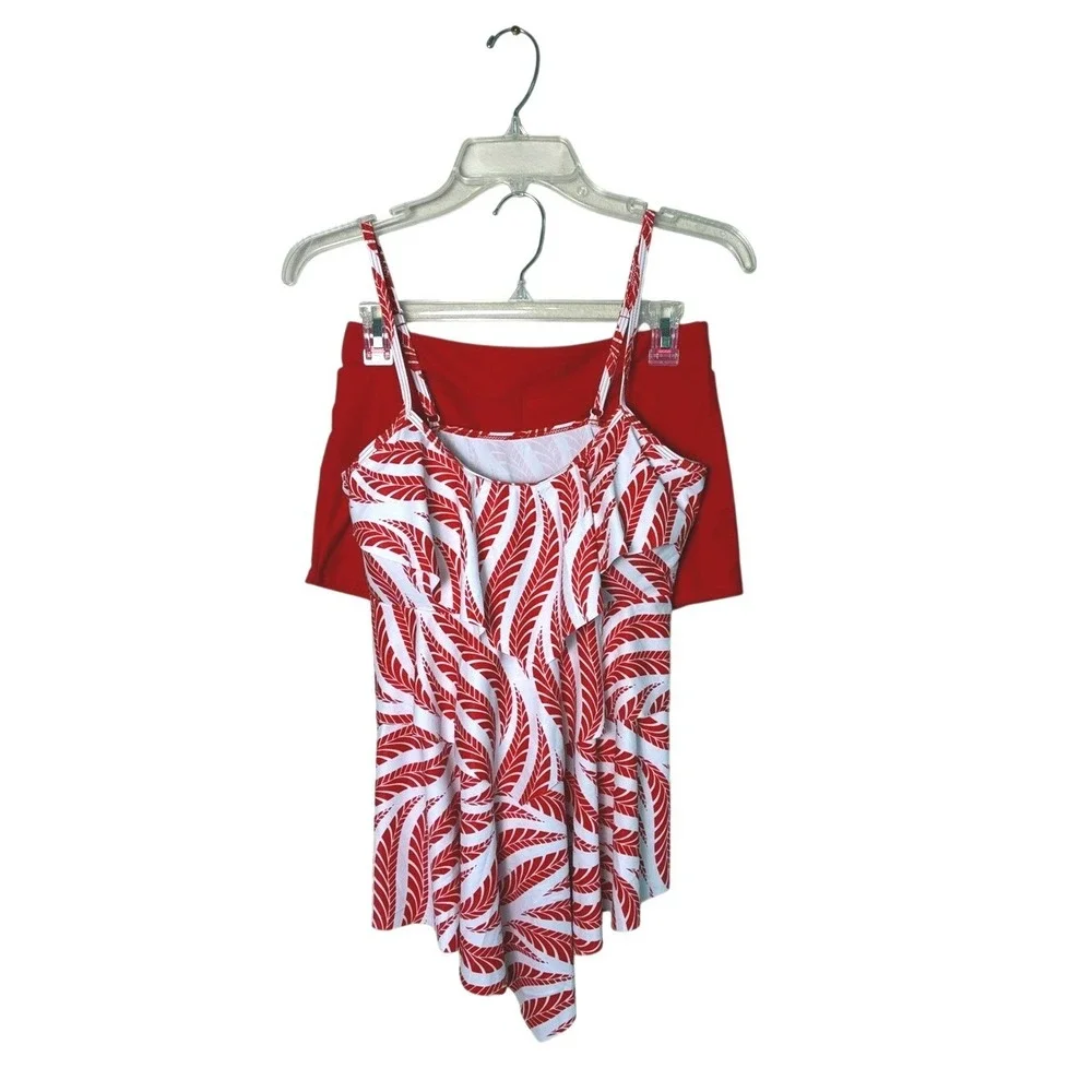 Amazon Medium Two Piece Tankini Set Red White Flattering Resort Vacation‎ Cruise